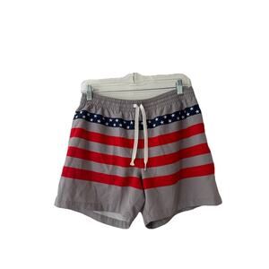 Men's S- Chubbies Swim Trunks Gray Swim Shorts Lined Drawstring American Flag
